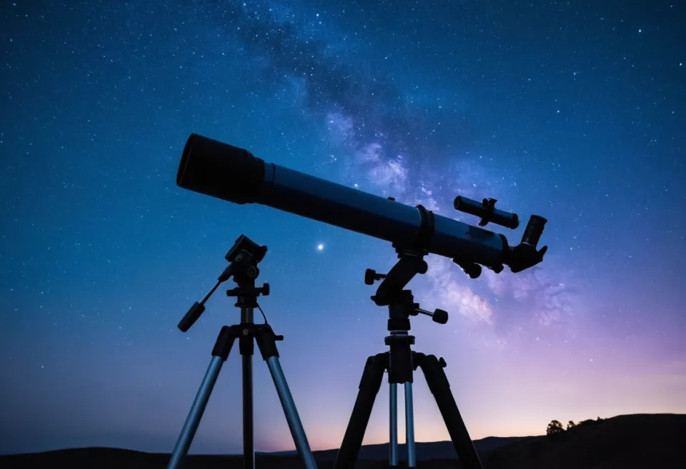 Un télescope et son matériel photo sous les étoiles